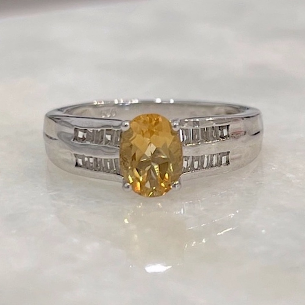 Citrine and White Topaz Sterling Silver Ring
